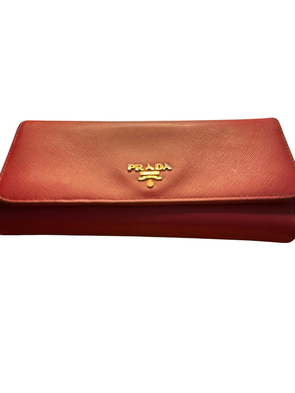 PRADA Red Saffiano Leather Long Flap Continental Wallet Gold Hardware